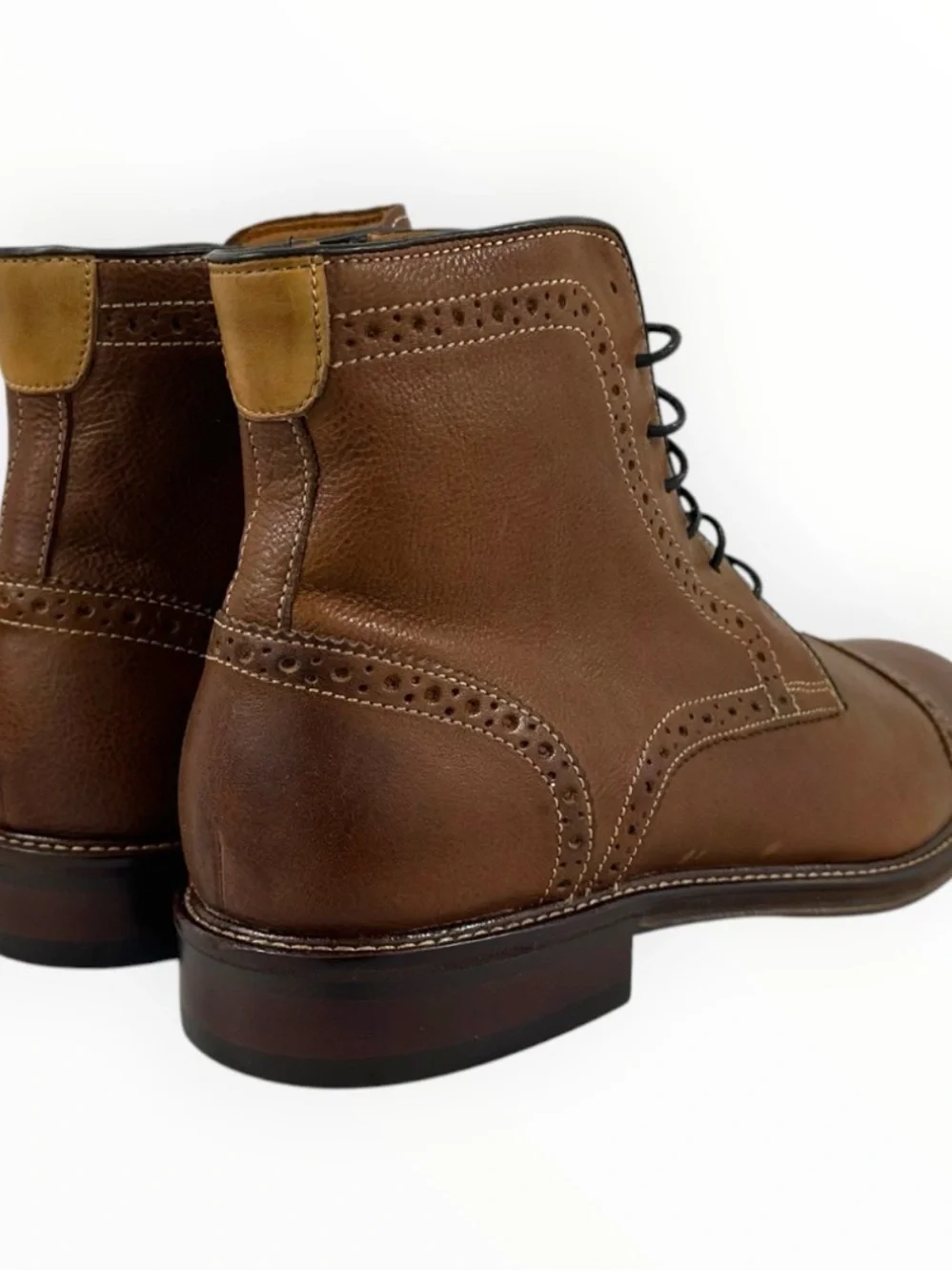 Johnston & Murphy Warner Cap Toe Zip Boots 10M Dark Tan Full Grain Leather NIB